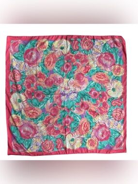 Art of The Scarf Exclusively For Tie Rack Made In Italy 33”x33” Pink Roses